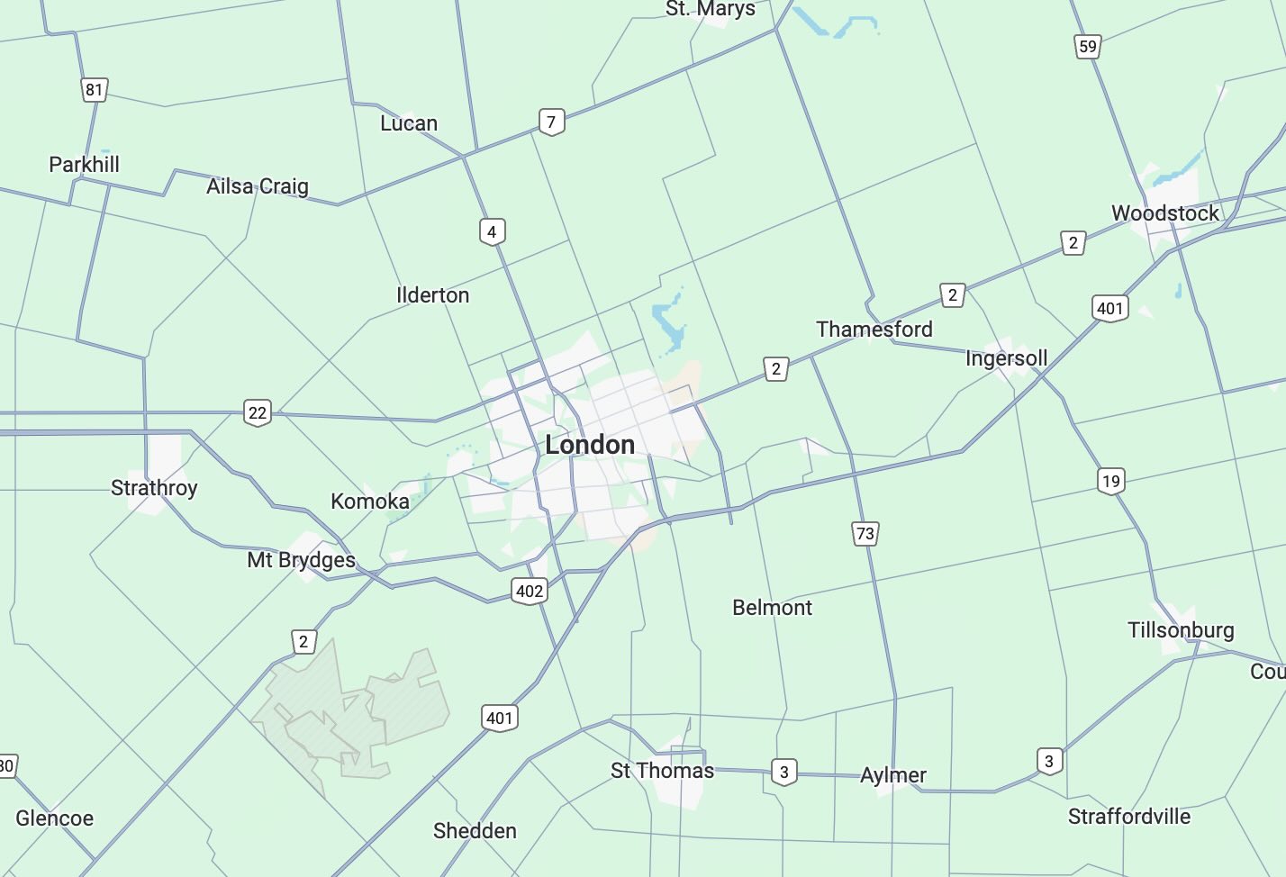 Map of London, Ontario, Canada.